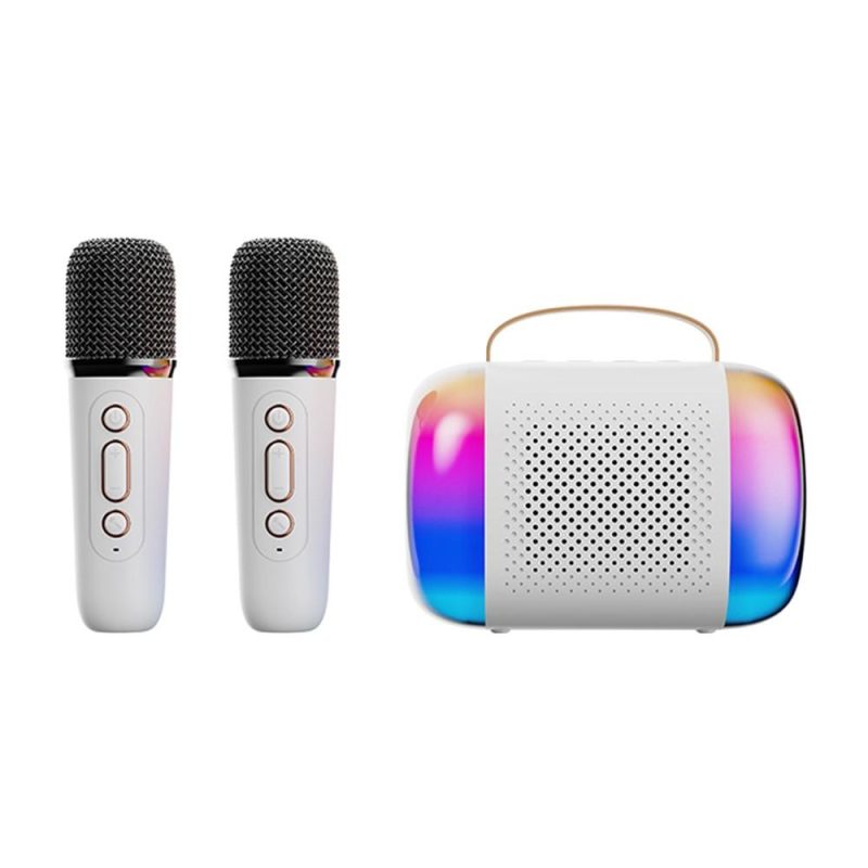 Pro Audio Equipment |   Y5 Mini Karaoke Machine Wireless Microphone and Speaker Set with 2 Microphone White Musical Instruments Pro Audio Equipment