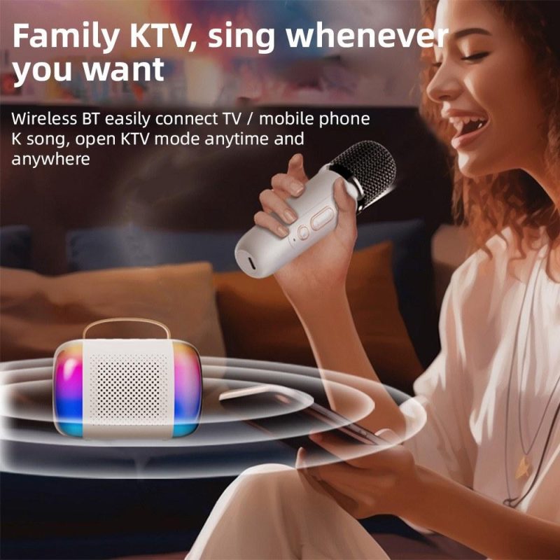 Pro Audio Equipment |   Y5 Mini Karaoke Machine Wireless Microphone and Speaker Set with 2 Microphone White Musical Instruments Pro Audio Equipment