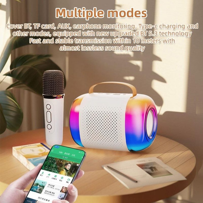 Pro Audio Equipment |   Y5 Mini Karaoke Machine Wireless Microphone and Speaker Set with 2 Microphone White Musical Instruments Pro Audio Equipment