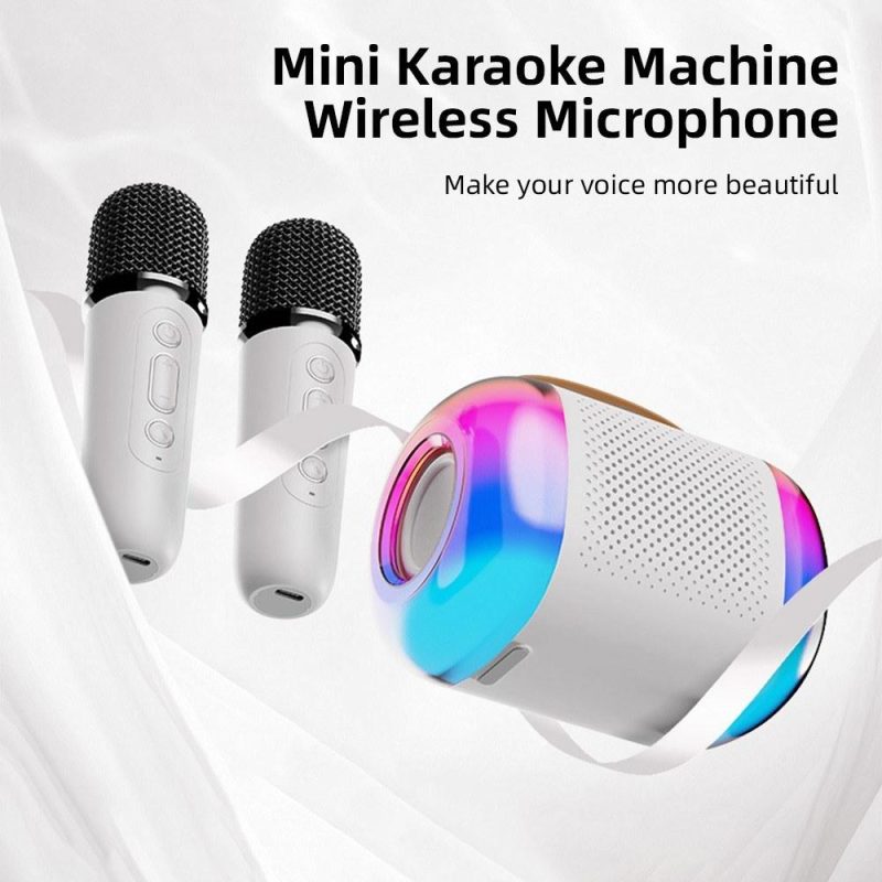 Pro Audio Equipment |   Y5 Mini Karaoke Machine Wireless Microphone and Speaker Set with 2 Microphone White Musical Instruments Pro Audio Equipment