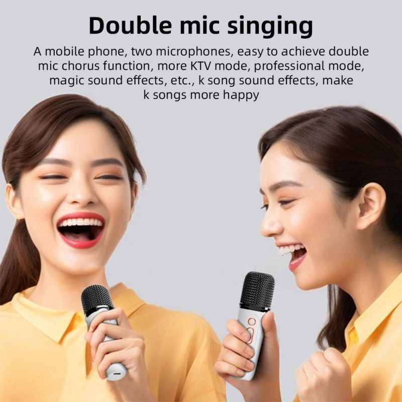 Pro Audio Equipment |   Y5 Mini Karaoke Machine Wireless Microphone and Speaker Set with 2 Microphone White Musical Instruments Pro Audio Equipment