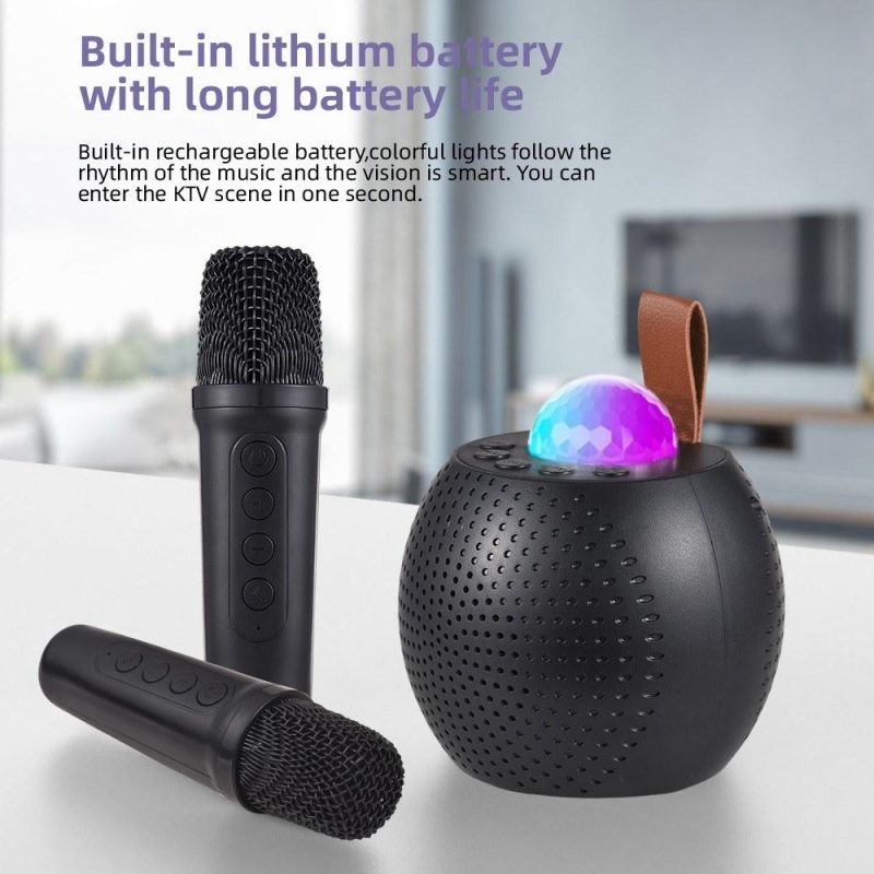 Pro Audio Equipment |   Z1 Compact Karaoke Machine: Dual-Mic Wireless Speaker Set with Disco LED Lights Black Musical Instruments Black