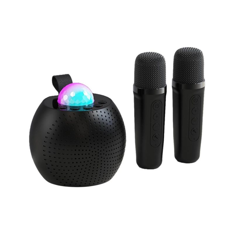 Pro Audio Equipment |   Z1 Compact Karaoke Machine: Dual-Mic Wireless Speaker Set with Disco LED Lights Black Musical Instruments Black