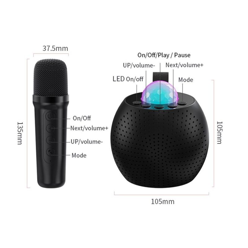 Pro Audio Equipment |   Z1 Compact Karaoke Machine: Dual-Mic Wireless Speaker Set with Disco LED Lights Black Musical Instruments Black