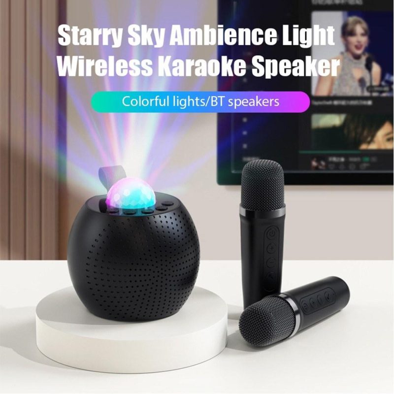 Pro Audio Equipment |   Z1 Compact Karaoke Machine: Dual-Mic Wireless Speaker Set with Disco LED Lights Black Musical Instruments Black