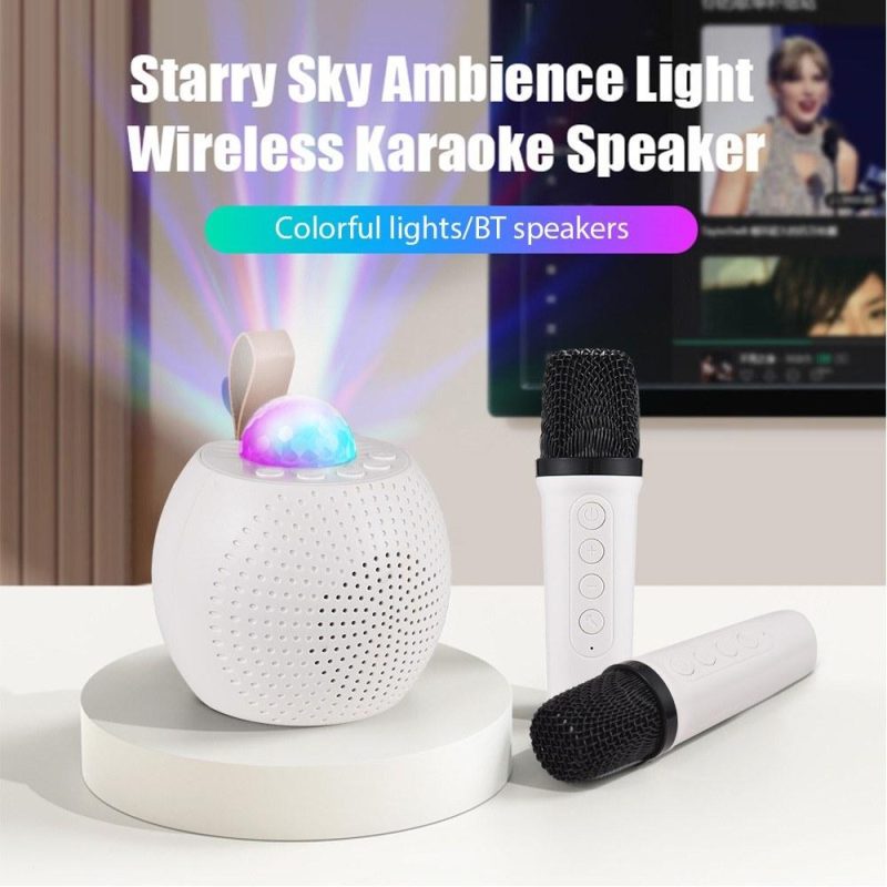 Pro Audio Equipment |   Z1 Compact Karaoke Machine: Dual-Mic Wireless Speaker Set with Disco LED Lights White Musical Instruments Pro Audio Equipment