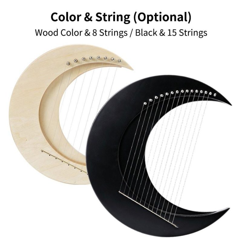 Strings and Accessories |   15-string Crescent Moon Type Lyre C Key Harp Portable Lyre Musical Instruments Strings & Accessories