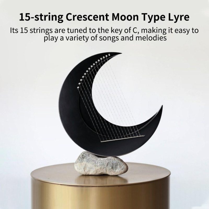 Strings and Accessories |   15-string Crescent Moon Type Lyre C Key Harp Portable Lyre Musical Instruments Strings & Accessories