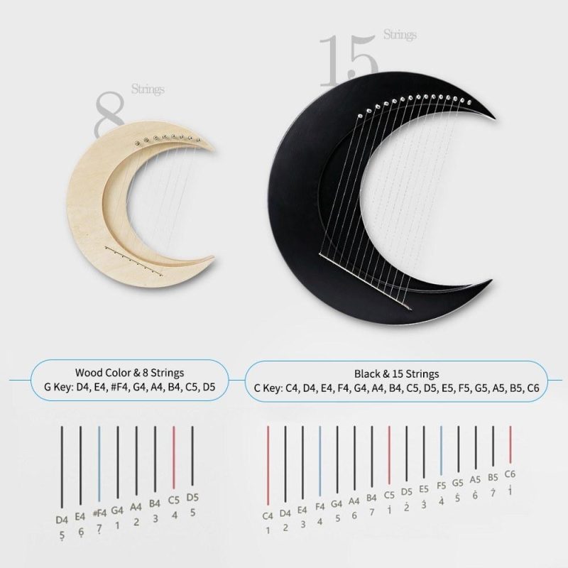 Strings and Accessories |   15-string Crescent Moon Type Lyre C Key Harp Portable Lyre Musical Instruments Strings & Accessories