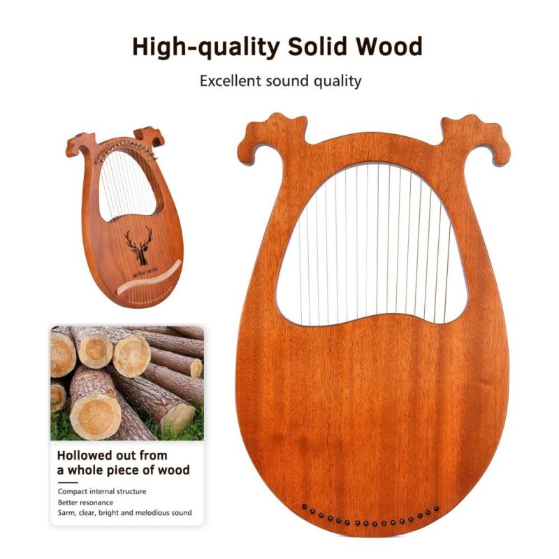 Strings and Accessories |   16 String Lyre Harp Solid Wood String Instrument Wood Musical Instruments Strings & Accessories