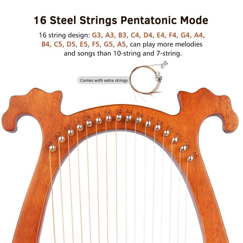 Strings and Accessories |   16 String Lyre Harp Solid Wood String Instrument Wood Musical Instruments Strings & Accessories