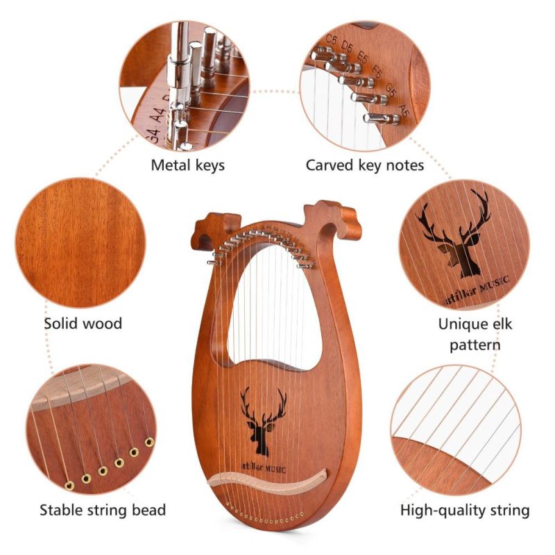 Strings and Accessories |   16 String Lyre Harp Solid Wood String Instrument Wood Musical Instruments Strings & Accessories