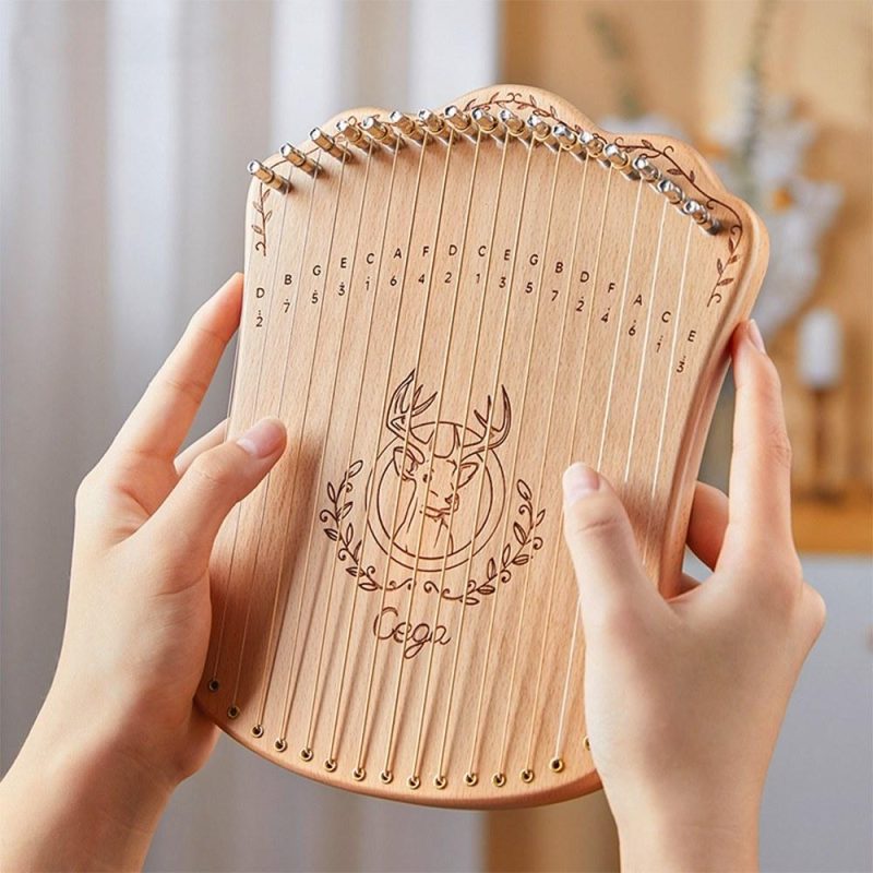 Strings and Accessories |   17 String Lyre Harp Portable Solid Beech Wood Harp Wood Musical Instruments Strings & Accessories