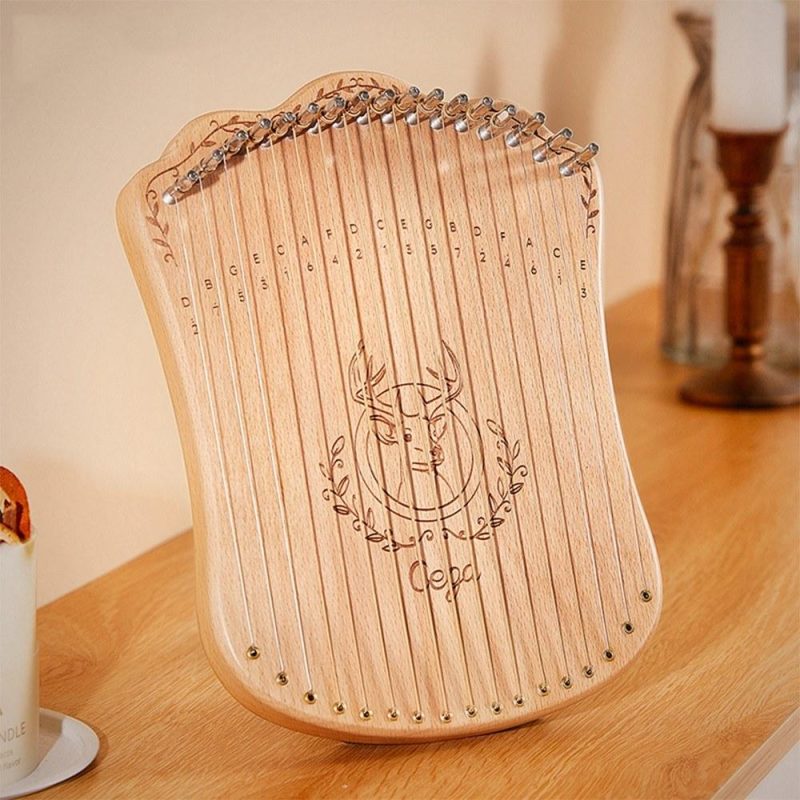 Strings and Accessories |   17 String Lyre Harp Portable Solid Beech Wood Harp Wood Musical Instruments Strings & Accessories