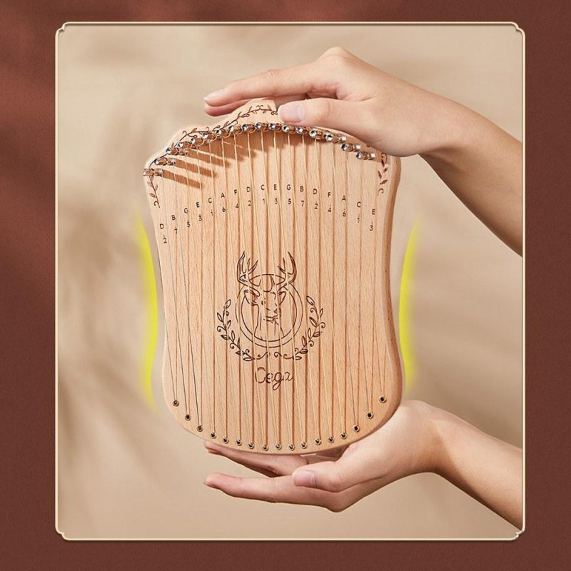 Strings and Accessories |   17 String Lyre Harp Portable Solid Beech Wood Harp Wood Musical Instruments Strings & Accessories