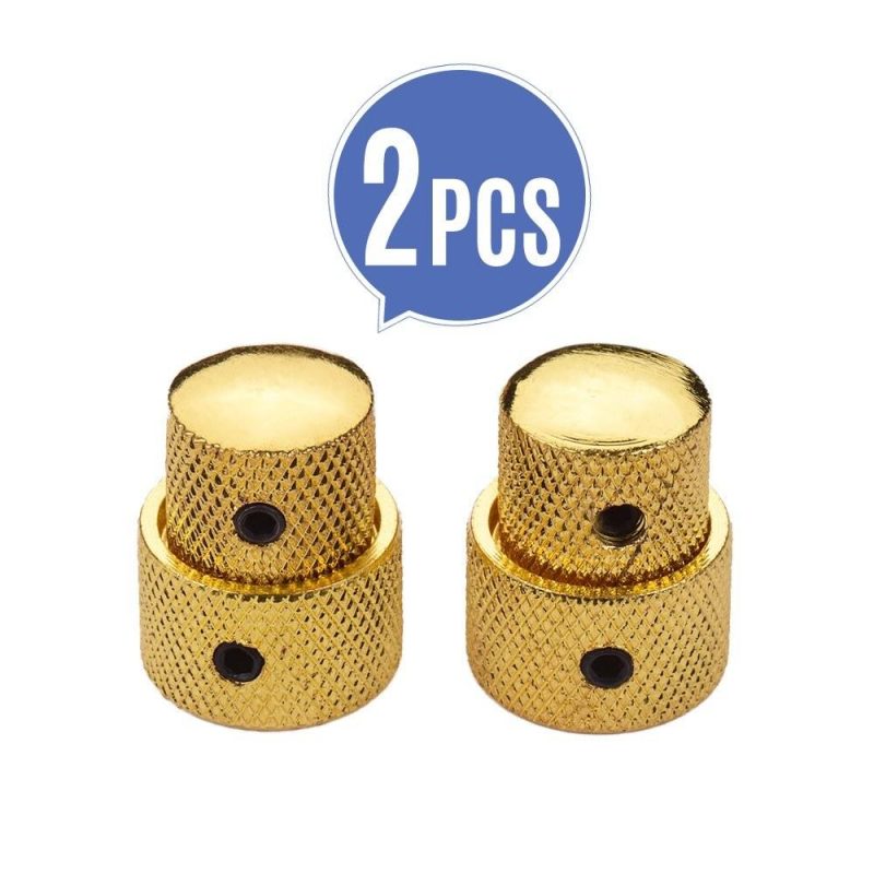 Strings and Accessories |   2 Sets Dual Concentric Stacked Control Knobs for Electric Bass Guitars Silver Color Gold Musical Instruments Gold