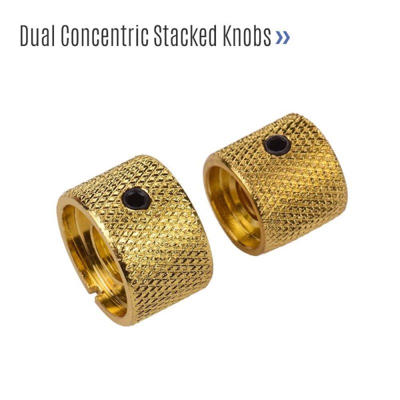 Strings and Accessories |   2 Sets Dual Concentric Stacked Control Knobs for Electric Bass Guitars Silver Color Gold Musical Instruments Gold