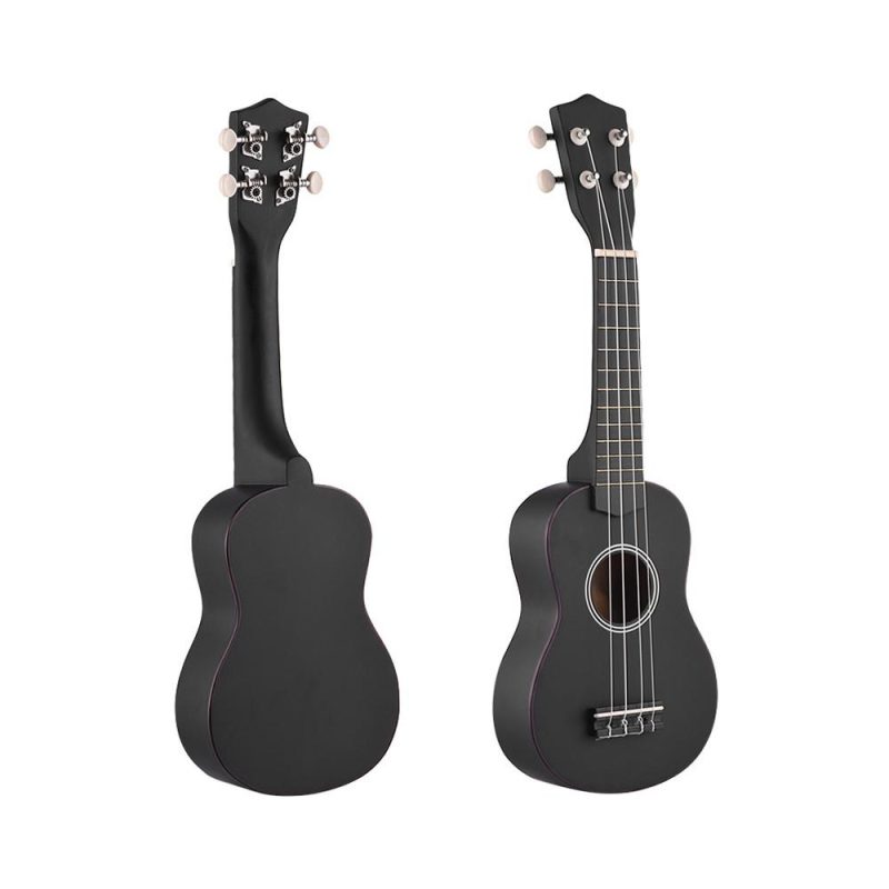 Strings and Accessories |   21 Inch Colored Acoustic Soprano Ukulele Ukelele Uke Kit Basswood with Carry Bag Uke Strap Strings Picks Tuner Black Musical Instruments Black