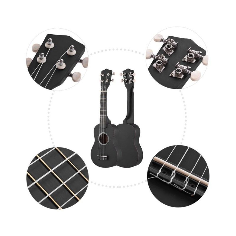 Strings and Accessories |   21 Inch Colored Acoustic Soprano Ukulele Ukelele Uke Kit Basswood with Carry Bag Uke Strap Strings Picks Tuner Black Musical Instruments Black