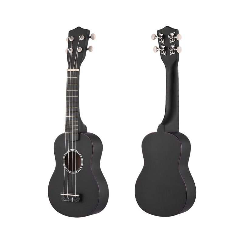 Strings and Accessories |   21 Inch Colored Acoustic Soprano Ukulele Ukelele Uke Kit Basswood with Carry Bag Uke Strap Strings Picks Tuner Black Musical Instruments Black