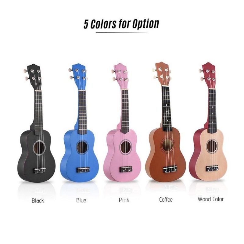 Strings and Accessories |   21 Inch Colored Acoustic Soprano Ukulele Ukelele Uke Kit Basswood with Carry Bag Uke Strap Strings Picks Tuner Black Musical Instruments Black