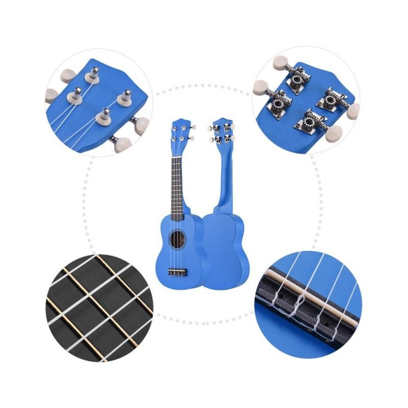 Strings and Accessories |   21 Inch Colored Acoustic Soprano Ukulele Ukelele Uke Kit Basswood with Carry Bag Uke Strap Strings Picks Tuner Blue Musical Instruments Blue