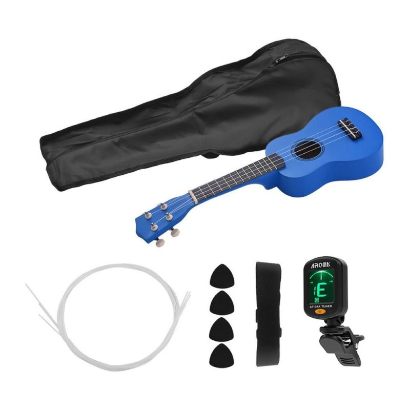 Strings and Accessories |   21 Inch Colored Acoustic Soprano Ukulele Ukelele Uke Kit Basswood with Carry Bag Uke Strap Strings Picks Tuner Blue Musical Instruments Blue