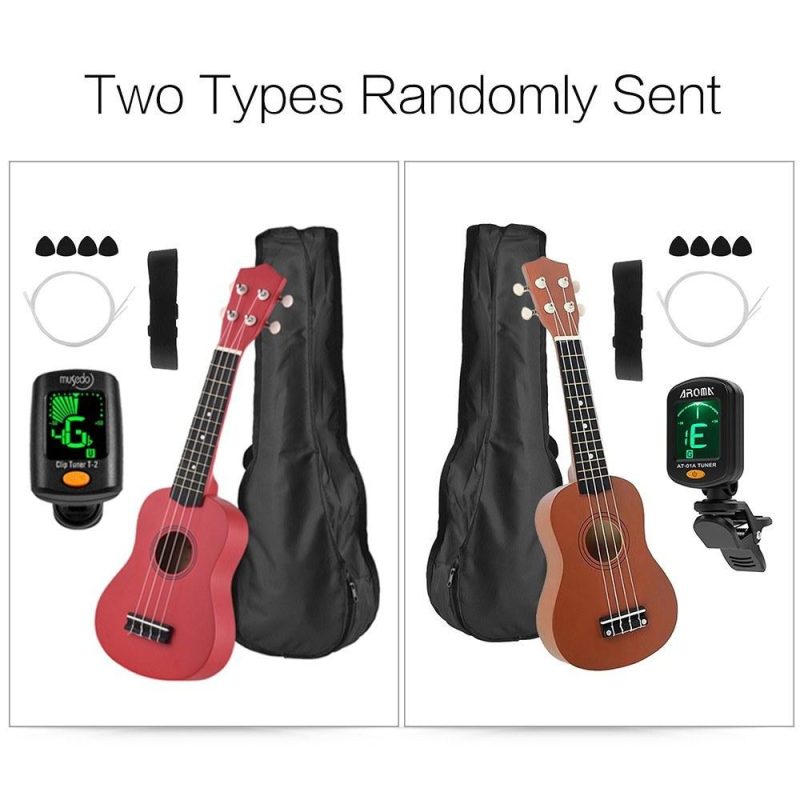 Strings and Accessories |   21 Inch Colored Acoustic Soprano Ukulele Ukelele Uke Kit Basswood with Carry Bag Uke Strap Strings Picks Tuner Red Musical Instruments Red