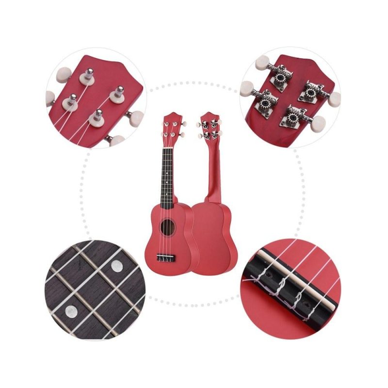 Strings and Accessories |   21 Inch Colored Acoustic Soprano Ukulele Ukelele Uke Kit Basswood with Carry Bag Uke Strap Strings Picks Tuner Red Musical Instruments Red