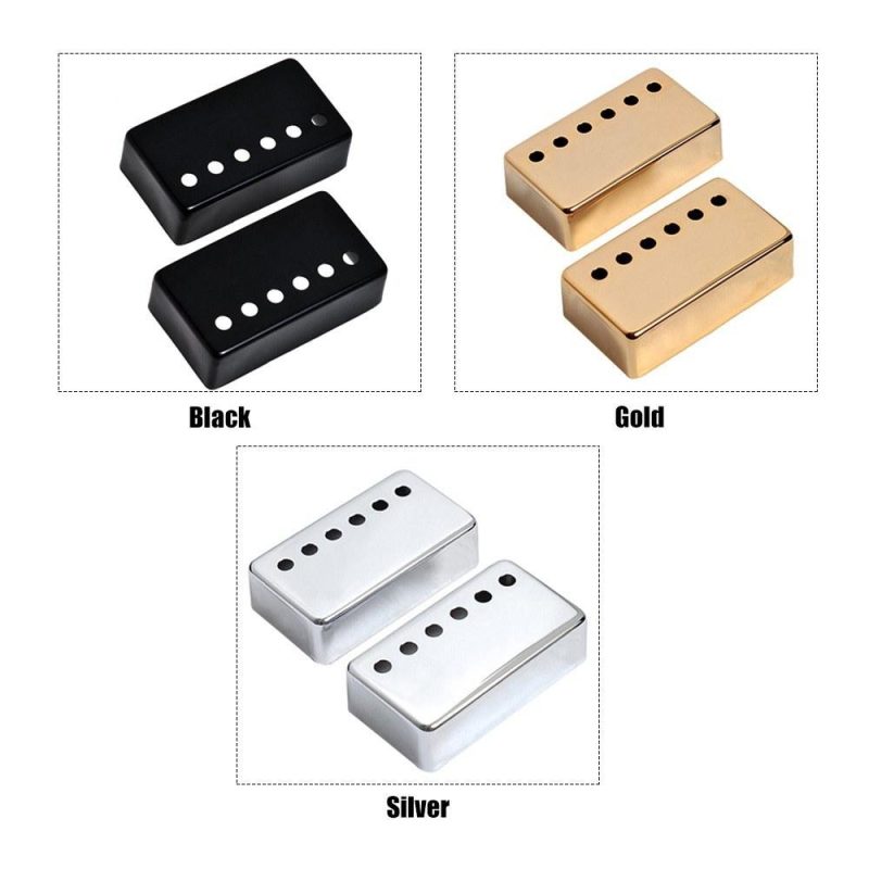 Strings and Accessories |   2Pcs Humbucker Guitar Pickup Cover 50mm + 52mm Pole Spacing Metal LP Guitar Neck Pickup Covers for Electric Guitar Gold Musical Instruments Gold