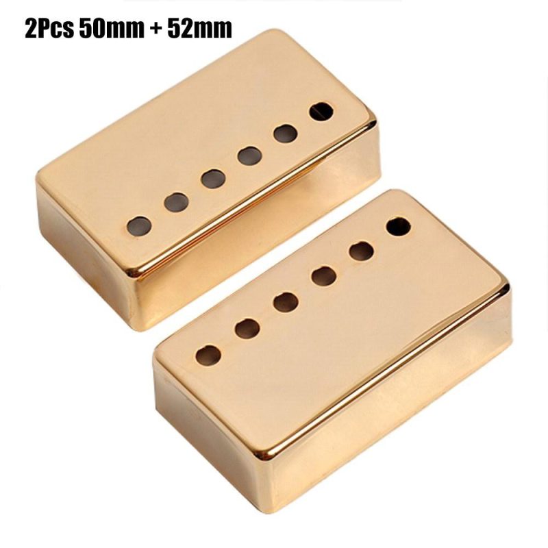 Strings and Accessories |   2Pcs Humbucker Guitar Pickup Cover 50mm + 52mm Pole Spacing Metal LP Guitar Neck Pickup Covers for Electric Guitar Gold Musical Instruments Gold