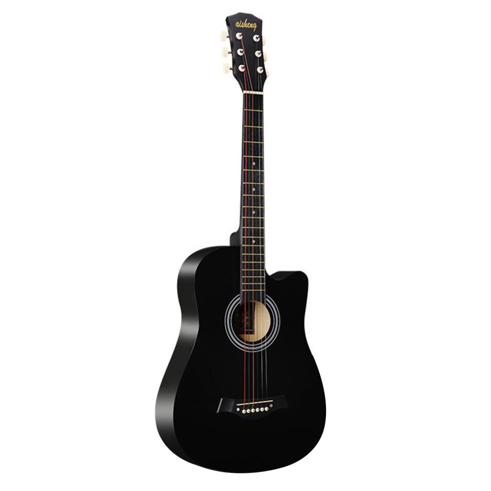 Strings and Accessories |   38-inch Full Size Adult 6 Strings Cutaway Folk Acoustic Guitar for Students Beginners Black Musical Instruments Black