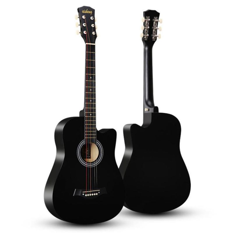 Strings and Accessories |   38-inch Full Size Adult 6 Strings Cutaway Folk Acoustic Guitar for Students Beginners Black Musical Instruments Black