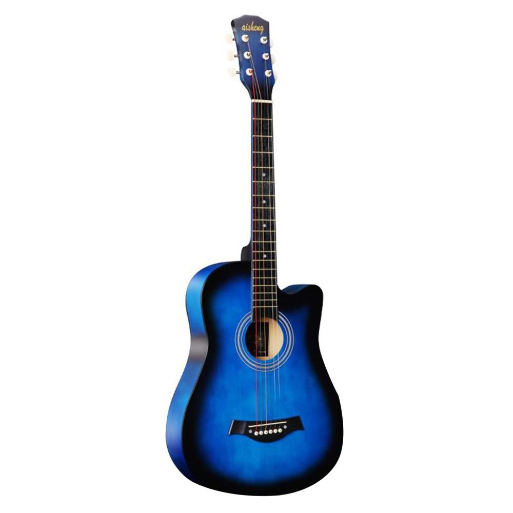 Strings and Accessories |   38-inch Full Size Adult 6 Strings Cutaway Folk Acoustic Guitar for Students Beginners Blue Musical Instruments Blue