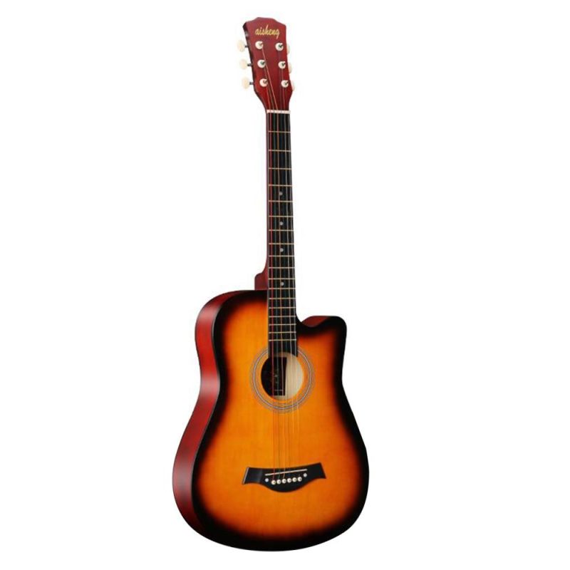 Strings and Accessories |   38-inch Full Size Adult 6 Strings Cutaway Folk Acoustic Guitar for Students Beginners Sunburst Musical Instruments Strings & Accessories