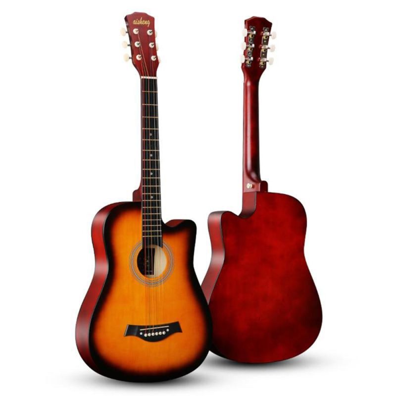 Strings and Accessories |   38-inch Full Size Adult 6 Strings Cutaway Folk Acoustic Guitar for Students Beginners Sunburst Musical Instruments Strings & Accessories