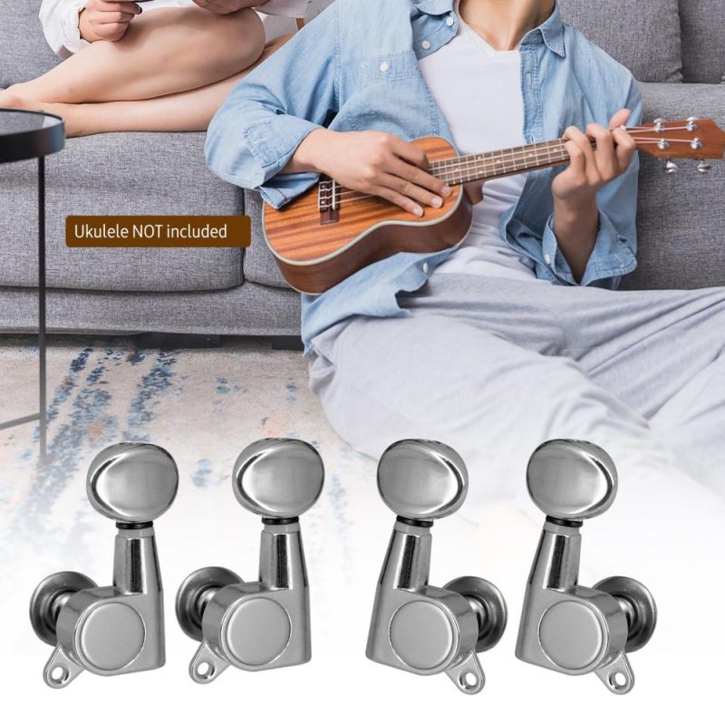 Strings and Accessories |   4 PCS Ukulele Tuning Peg Uke Knobs 1:15 Closed Style Tuners Tuning Key for 4 String Ukelele Silver Musical Instruments Silver