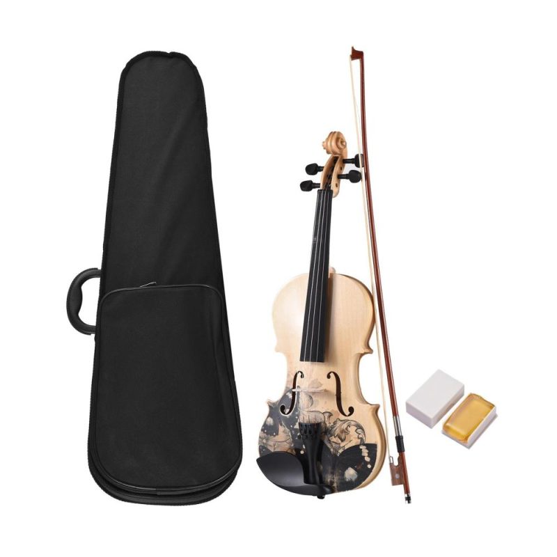 Strings and Accessories |   4/4 Acoustic Violin Basswood Topboard Side Back Board Maple Scroll with Carry Case Bow Rosin Wood Color Musical Instruments Strings & Accessories