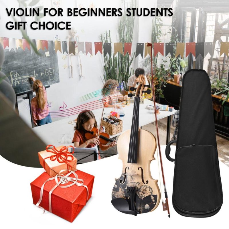 Strings and Accessories |   4/4 Acoustic Violin Basswood Topboard Side Back Board Maple Scroll with Carry Case Bow Rosin Wood Color Musical Instruments Strings & Accessories