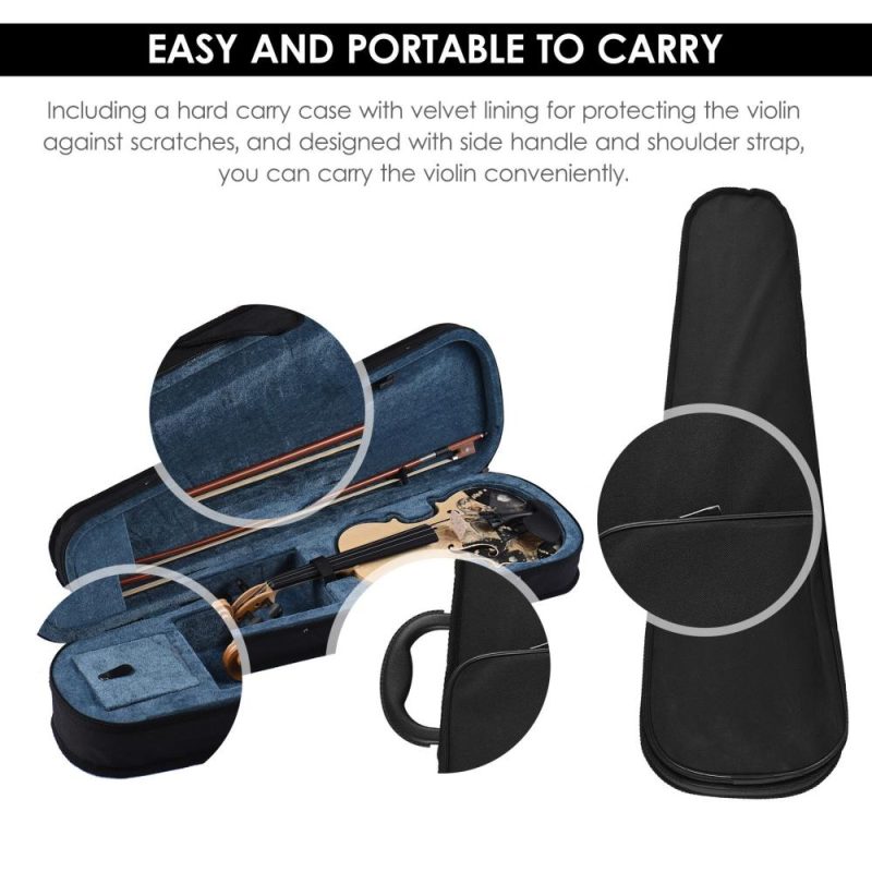 Strings and Accessories |   4/4 Acoustic Violin Basswood Topboard Side Back Board Maple Scroll with Carry Case Bow Rosin Wood Color Musical Instruments Strings & Accessories