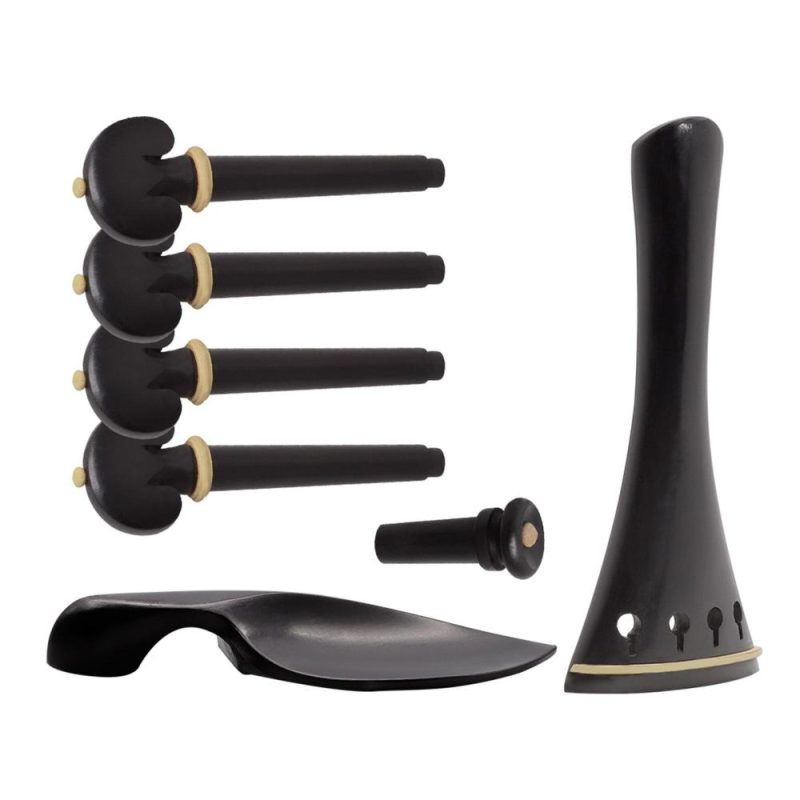 Strings and Accessories |   4/4 Violin Accessory Parts Set Ebony with Tailpiece Chin Rest End Pin Tuning Pegs Black Musical Instruments Black