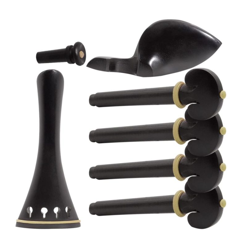 Strings and Accessories |   4/4 Violin Accessory Parts Set Ebony with Tailpiece Chin Rest End Pin Tuning Pegs Black Musical Instruments Black