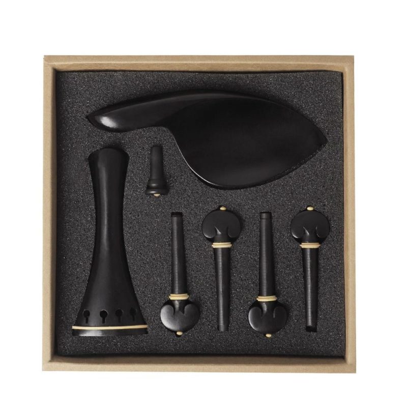 Strings and Accessories |   4/4 Violin Accessory Parts Set Ebony with Tailpiece Chin Rest End Pin Tuning Pegs Black Musical Instruments Black