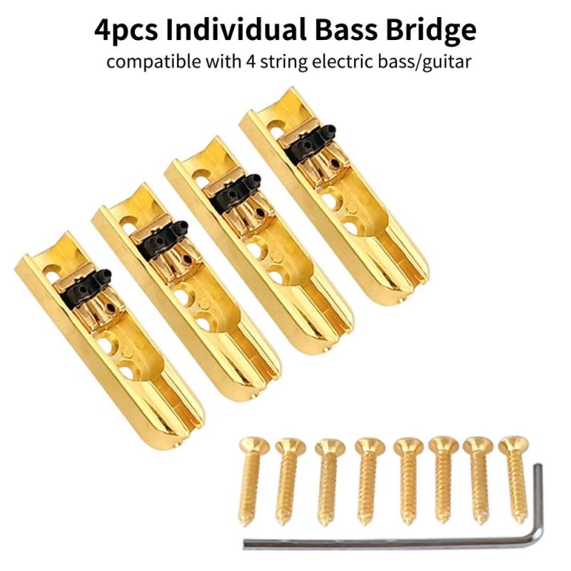 Strings and Accessories |   4pcs Bass Guitar Bridge Individual Bass Bridge Guitar Bridge Gold Musical Instruments Gold