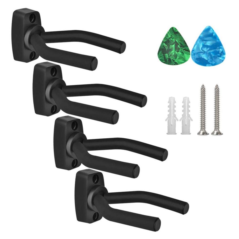 Strings and Accessories |   4Pcs Guitar Hangers Wall Mount Guitar Holder Guitar Ukulele Bass Support Display Black Musical Instruments Black