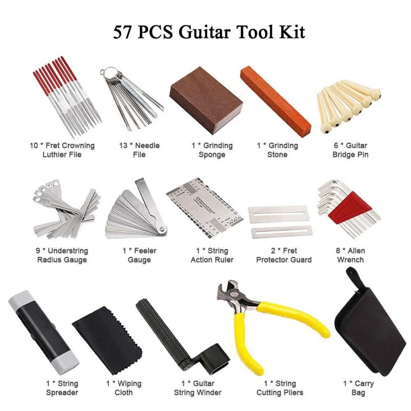 Strings and Accessories |   57 PCS Guitar Tool Kit with Carry Bag, Repair Maintenance Tools Multicolor Musical Instruments Multicolor