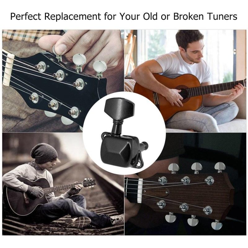 Strings and Accessories |   6 Pieces Guitar String Tuning Pegs Semi-closed Tuning Machine Machine Heads Tuners for Electric Guitar Acoustic Guitar(3 Left + 3 Right, Black) Black1 Musical Instruments Black1