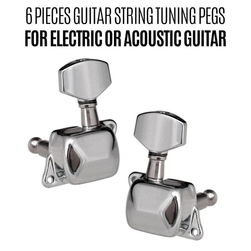 Strings and Accessories |   6 Pieces Guitar String Tuning Pegs Semi-closed Tuning Machine Machine Heads Tuners for Electric Guitar Acoustic Guitar(3 Left + 3 Right, Black) Silver1 Musical Instruments Silver1