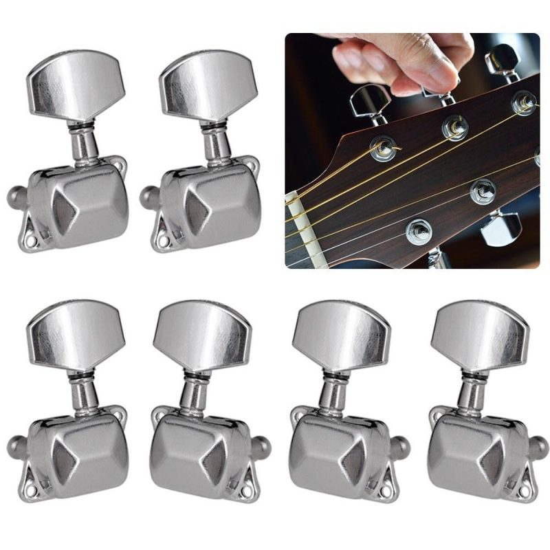 Strings and Accessories |   6pcs Gear Ratio 1:15 Semi-Closed Electric Acoustic Guitar Tuning Pegs Silver Musical Instruments Silver