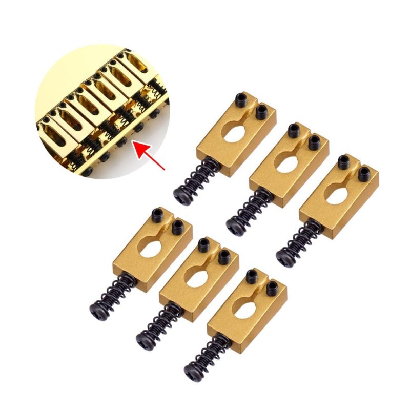 Strings and Accessories |   6pcs Vintage Brass Guitar Bridge String Saddles Electric Guitars Accessories Gold & Black Musical Instruments Gold & Black